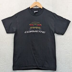VTG Hanes Corvette T-Shirt Men's S Black Embroidered C5 Racing Streetwear 90s